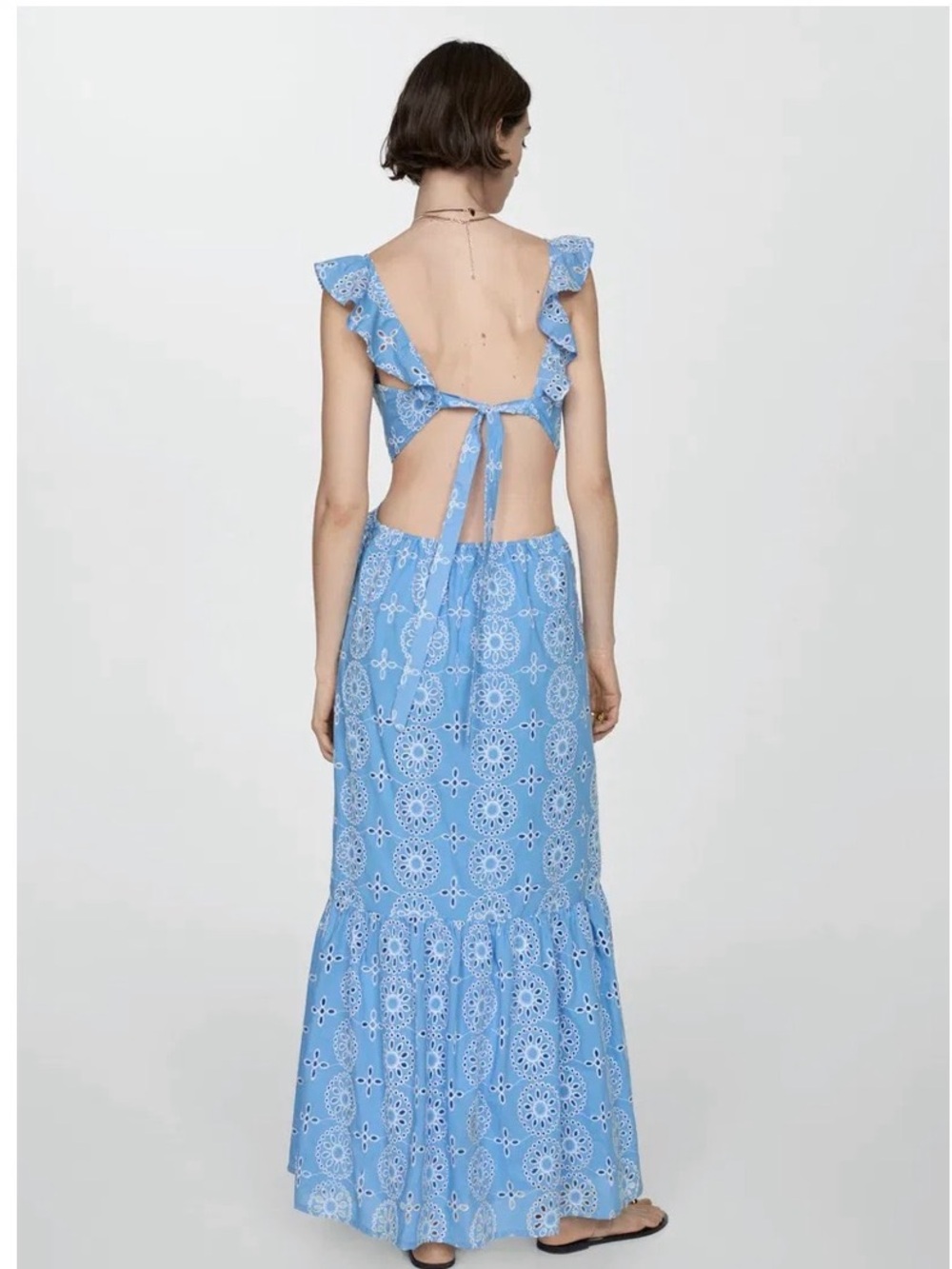 Mango Light Blue Eyelet Ruffle Midi Dress - Picture 4 of 5